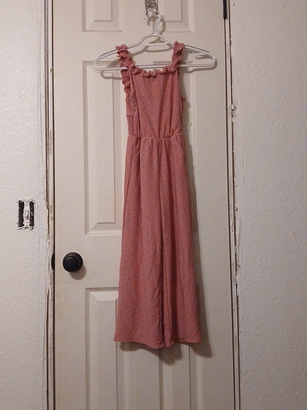 Tahari Pink Eyelet Ruffle-Strap Jumpsuit